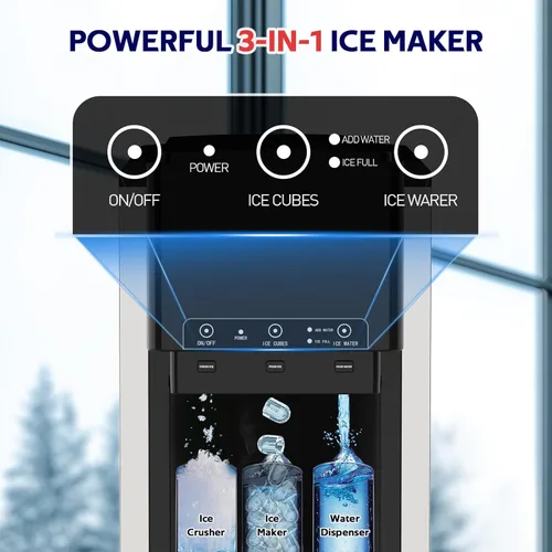 Miniatura 5 de ADVWIN Dispensador de agua 3 en 1 con máquina de hielo, encimera de máquina de hielo en pepita, bala y hielo triturado, enfriador de agua, 44