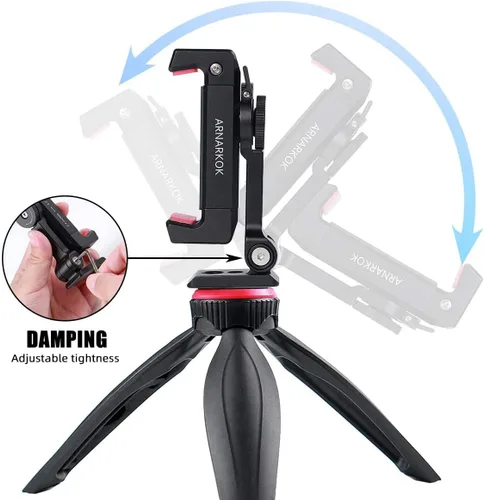 Miniatura 7 de Soporte de trípode de metal para teléfono con zapata fría giratoria para soporte de micrófono, compatible con iPhone y Android, adaptador de trípode