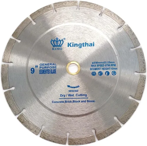 Kingthai Hoja de sierra de diamante de hormigón de corte segmentado húmedo y seco de 9 pulgadas para mampostería con eje de 7/8-5/8 pulgadas