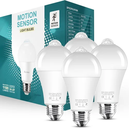 Miniatura 10 de Bombillas con sensor de movimiento, 13 W (equivalente a 100 W) activado por movimiento, bombilla LED con sensor de atardecer a amanecer, A19 E26