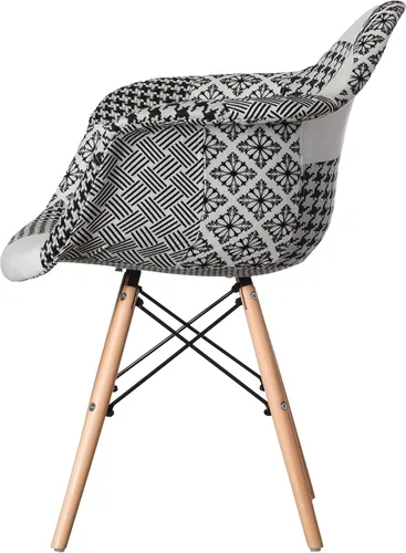 Miniatura 5 de Mid-Century - Juego de 2 sillas de tela moderna con brazos para sala de estar, patas de madera de haya, color blanco y negro