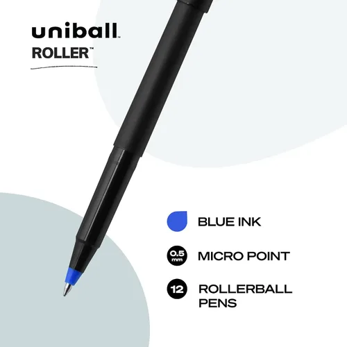 Miniatura 3 de Bolígrafos roller uniball, punta micro de 0.5 mm, azul, paquete de 12