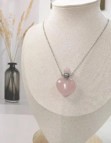 Miniatura 30 de Perfume Bottle Necklace Heart Shape, Amethyst Necklace Healing Crystal for Women, Essential Oil Diffuser Bottle Necklace Jewelry for Liquid