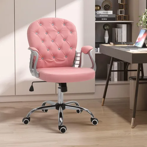 Miniatura 2 de Vinsetto Silla de tocador de maquillaje, silla de piel sintética para computadora con botones, reposabrazos acolchados, altura ajustable y ruedas