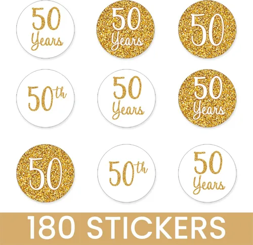 Miniatura 2 de DISTINCTIVS Calcomanías doradas de beso del 50 aniversario – 180 unidades – 4 diseños únicos – recuerdos de fiesta de boda y aniversario de negocios