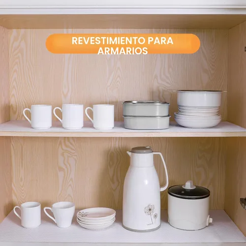 Miniatura 2 de FLPMIX Revestimiento de estantes blanco – Revestimientos impermeables para gabinetes de despensa – Papel lavable no adhesivo para cajones de cocinas
