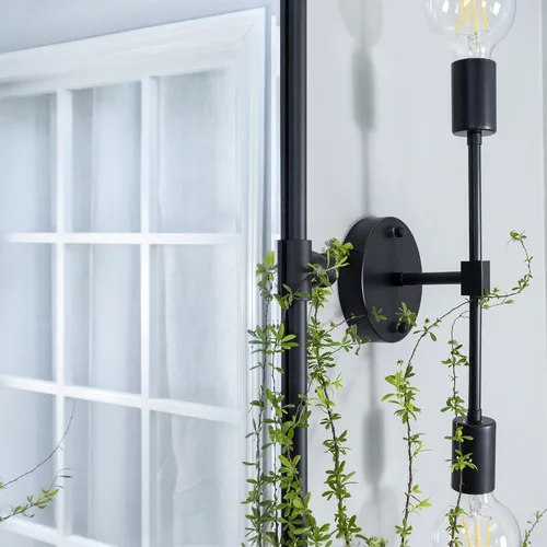 Miniatura 6 de TEHOME Espejo rectangular horizontal de estilo rústico con marco de metal negro y pivote redondeado para baño, espejos de tocador biselados 2-Negro