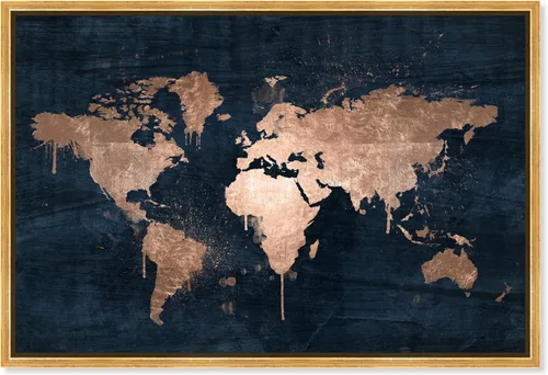 Miniatura 11 de The Oliver Gal Artist Co. Mapas y banderas - Lienzo decorativo enmarcado para pared, diseño de mapamundi Copper, mapas del mundo Marco negro
