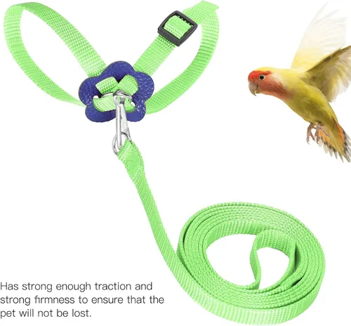 Miniatura 3 de Arnés y correa para pájaros, 47.2 in para mascotas, cuerda de entrenamiento ajustable de nailon antimordeduras para loro volador al aire libre