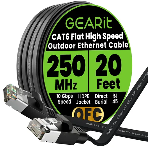 Miniatura 39 de GEARit Cable Ethernet plano Cat 6 para exteriores (15 pies, negro) Chaqueta LLDPE clasificada para entierro directo – Cat6 blindado FTP 10Gbps