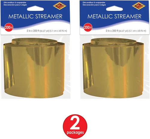 Miniatura 6 de Beistle Serpentinas metálicas doradas, paquete de 2 rollos de serpentina de papel de aluminio brillante para bodas, celebraciones de Año Nuevo