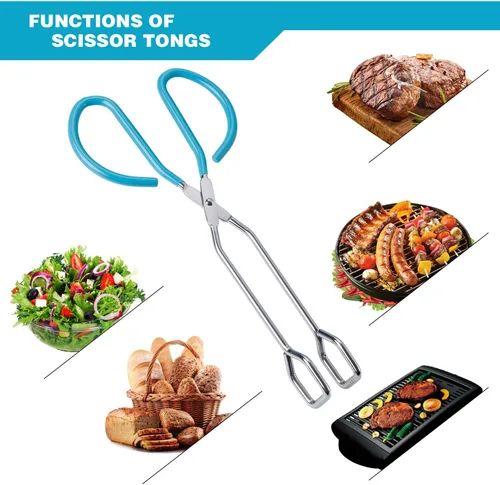 Miniatura 3 de MSY BIGSUNNY - Pinzas de tijera de acero inoxidable de 10 pulgadas, pinzas para alimentos de cocina con mango antideslizante, agarre cómodo, pinzas