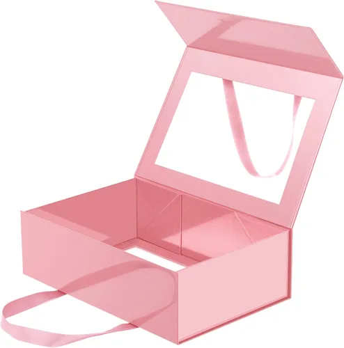 Miniatura 18 de Caja de regalo negra con ventana, caja de regalo magnética transparente para regalo, caja de propuesta de padrino de boda (10.5 x 7.5 x 3 pulgadas)