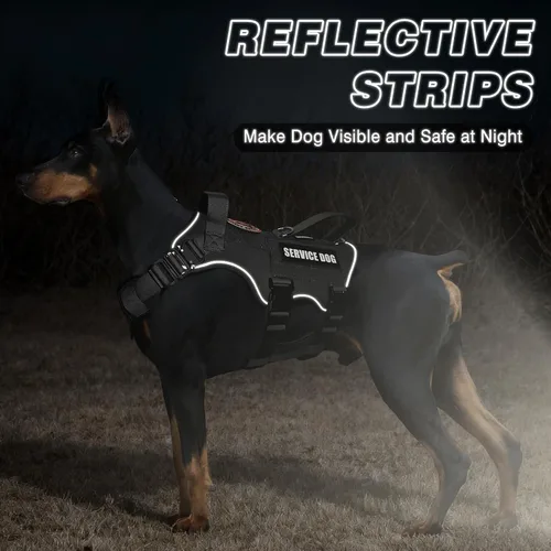 Miniatura 8 de Juego de chaleco y correa táctico para perro de servicio, arnés resistente con hebillas de metal para perros de tamaño mediano, chaleco ajustable