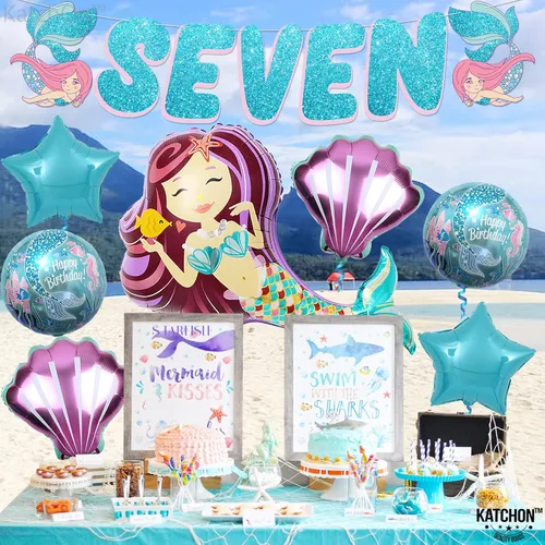 Miniatura 9 de KatchOn Decoraciones de 7º cumpleaños de sirena grande – Paquete de 8 Globos de sirena y decoraciones de fiesta para niñas 7