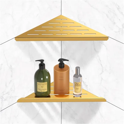 Miniatura 6 de YACVCL Estante de ducha esquinero de acero inoxidable 304 de oro cepillado, estante esquinero empotrado de 10 pulgadas para pared de azulejos