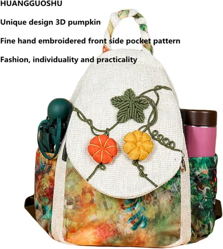 Miniatura 89 de HUANGGUOSHU Mochila de algodón tejida de algodón bohemio con bordado de lona estilo bohemio con múltiples bolsillos retro linda mochila cartera
