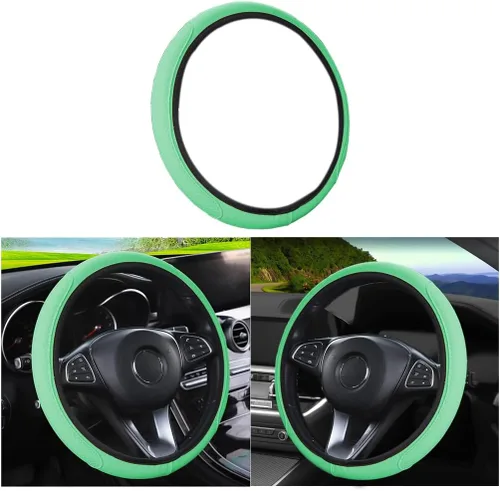 Miniatura 10 de LoyaForba Funda de cuero para volante de automóvil, protector elástico transpirable antideslizante para volante, accesorios interiores de automóvil