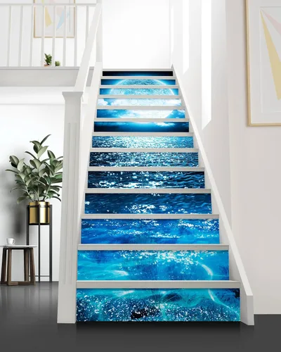 Miniatura 3 de FLFK Calcomanías para escaleras - Adhesivos para escaleras tipo pela y pega, calcomanías brillantes de luna sobre el mar para escalones, Gxl813