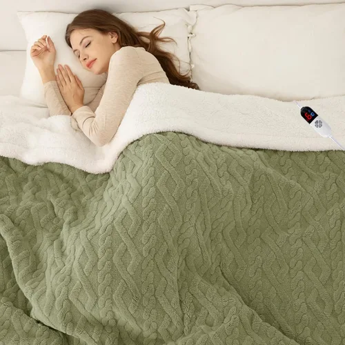 Miniatura 24 de Manta eléctrica tamaño individual 62"X84" amarilla - Manta cálida y gruesa de sherpa con calefacción para invierno con 5 niveles de calentamiento