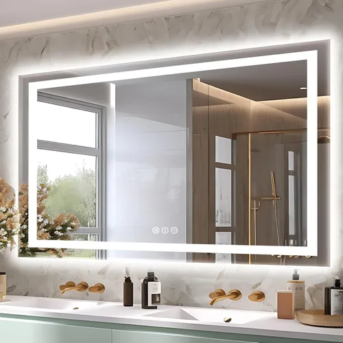 Miniatura 30 de EchosLife Espejos de baño LED de 20 x 28 pulgadas para pared, marco de aluminio negro (frontal y retroiluminado), espejo de tocador antivaho