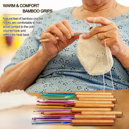 Miniatura 5 de Coopay Ganchos de ganchillo de bambú con agarre cómodo, kit de ganchillo de 6.7 pulgadas más largas de aluminio para ganchillo, juego de ganchos
