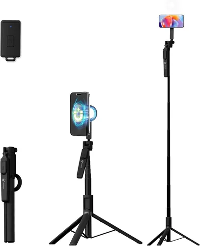 Trípode magnético de teléfono de 64 pulgadas para iPhone MagSafe, soporte de aluminio reforzado para selfie stick trípode para grabación de video,