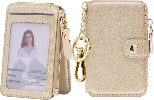 Miniatura 79 de Cartera con llavero, tarjetero con bloqueo RFID de piel, funda para tarjetas de crédito con cremallera para mujer