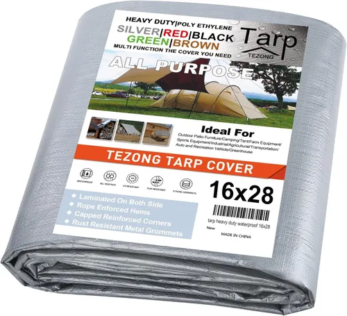 Miniatura 43 de Lonas resistentes impermeables de 4 x 5 pies, paquete de 2 lonas TEZONG negras de 0.472 in. de lona de plástico para exteriores para lluvia