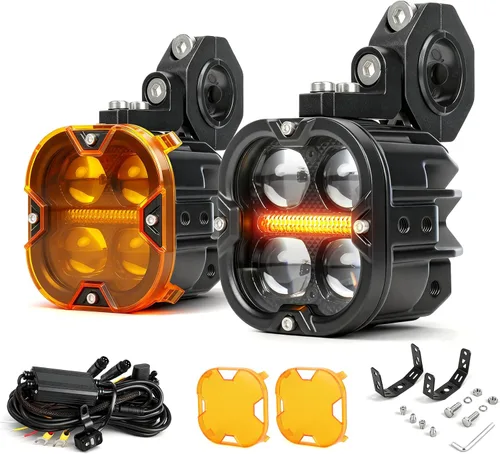 BraveWAY Luces de conducción de motocicleta de 3 pulgadas, luces antiniebla LED de 120 W con DRL, 4 modos estroboscópicos, haz ámbar y blanco, focos