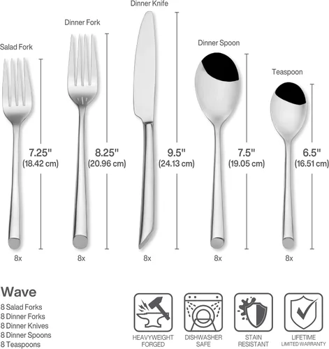 Miniatura 5 de Towle Living Wave, juego de cubiertos de 20 unidades, Juego de 20 piezas, Plateado