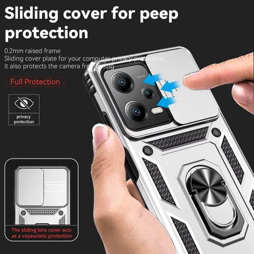 Miniatura 2 de Funda para Redmi Note 12 Pro con protector de pantalla de vidrio templado y cubierta de cámara deslizante, cubierta magnética con soporte de anillo