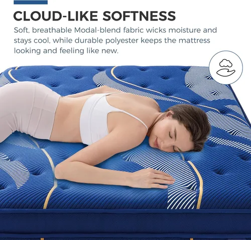 Miniatura 2 de FATHOM Colchón híbrido de tamaño matrimonial de 14 pulgadas con funda modal transpirable, espuma viscoelástica de gel refrescante y resortes