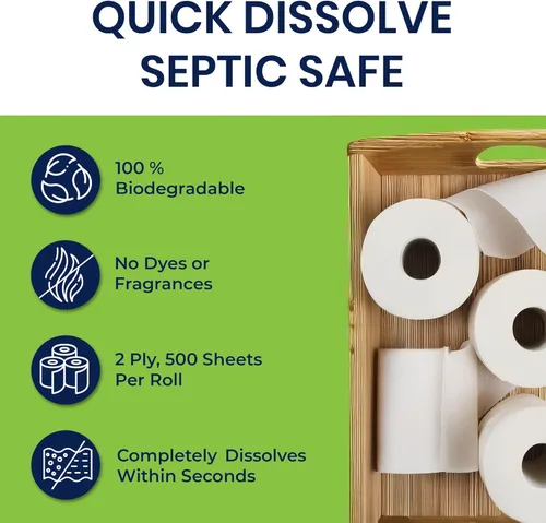 Miniatura 3 de Papel higiénico seguro para tanque séptico para campistas y caravanas, papel higiénico marino biodegradable para barcos, sin fragancia, papel