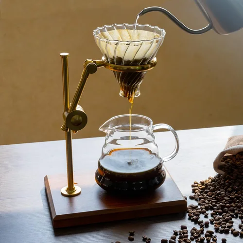 Miniatura 4 de L'ÉPICÉA Juego de Cafetera de Goteo, Cafetera de Goteo con Soporte, Soporte Ajustable de Acero Inoxidable, Base de Madera, Filtros de Papel, Jarra