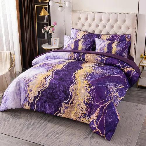 Miniatura 9 de PERFEMET Juego de edredón de 6 piezas tamaño Full, color oro aguamarina, ropa de cama en una bolsa, edredón de mármol acuarela con sábanas, suave