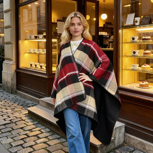 Miniatura 62 de Poncho chal para mujer, suéteres suaves y cálidos para mujer, parte delantera abierta, poncho de viaje para otoño, invierno y primavera