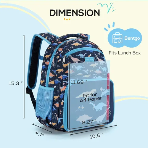 Miniatura 7 de mommore Mochila para niños con múltiples compartimentos, Dinosaurio, Mediana, Mochilas de viaje