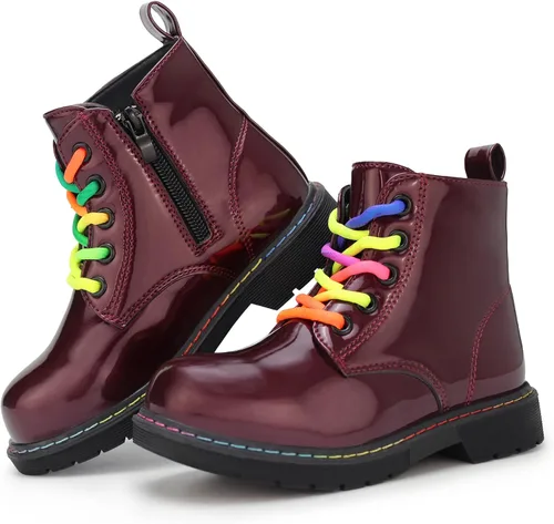 Hawkwell Botas de trabajo de combate de patente para niñas y niños con cremallera lateral (niños pequeñosniños grandesjóvenes), 0 Toddler