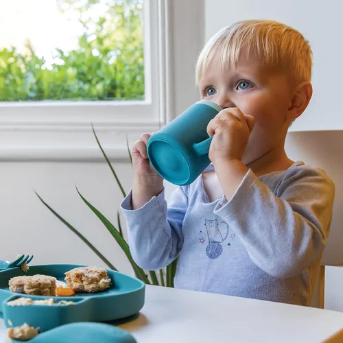 Miniatura 5 de TUM TUM Taza de entrenamiento para bebés de 3 vías, diseñada con especialista en alimentación, 6.1 fl oz (azul)