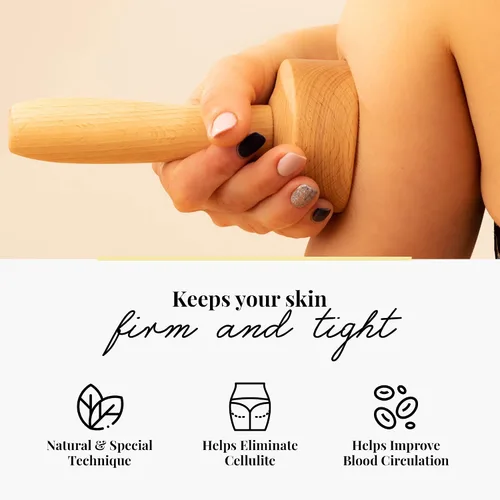 Miniatura 6 de Tuuli Accesorios - Juego de 4 masajes de madera, incluye rodillo muscular, taza de masaje para celulitis y herramienta de drenaje linfático, ayuda a