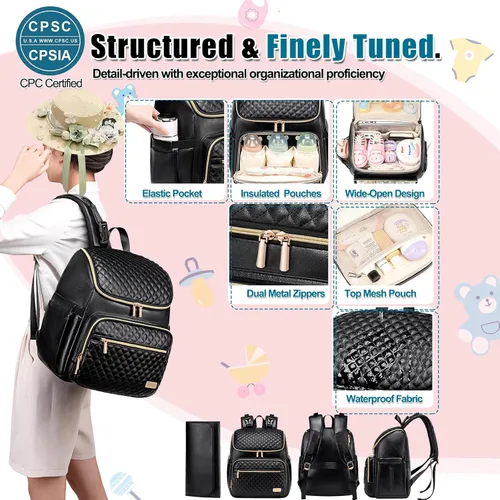 Miniatura 5 de Mochila para pañales Weitars con cambiador, mochila para pañales de bebé, mochila para pañales de viaje, bolso para pañales para mamá, 5 bolsillos