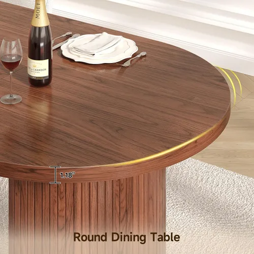 Miniatura 5 de ONBRILL Mesa de comedor de 70.8 pulgadas para 4-6, mesa de comedor ovalada con base de tira de madera acanalada curvada, mesas de cocina modernas