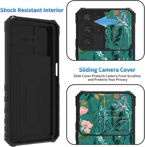 Miniatura 17 de Funda para Samsung Galaxy S22 Ultra 5G, Galaxy S22 Ultra con cubierta de cámara deslizante, funda resistente de doble capa con función atril Black