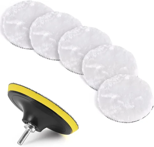 Kshineni - Juego de 7 piezas de almohadillas de pulido de lana de 6 pulgadas (150 mm) para pulidor de coche con adaptador de taladro M14