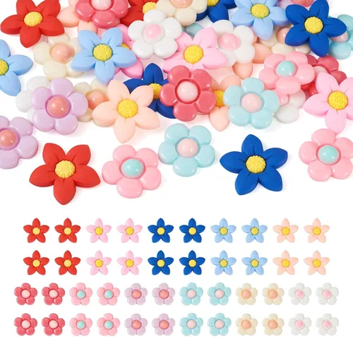 Miniatura 23 de Craftdady Cuentas de flores de resina, 72 piezas de cabujones de flores kawaii con parte trasera plana, 2 estilos, sin agujero, cuentas de rosas