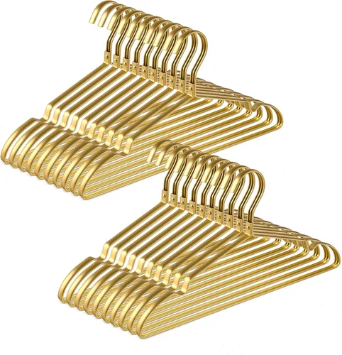 Amber Home Paquete de 20 perchas de aluminio dorado mate de alta calidad, 16.5 pulgadas, extra suaves y duraderas, colgador de metal ligero y
