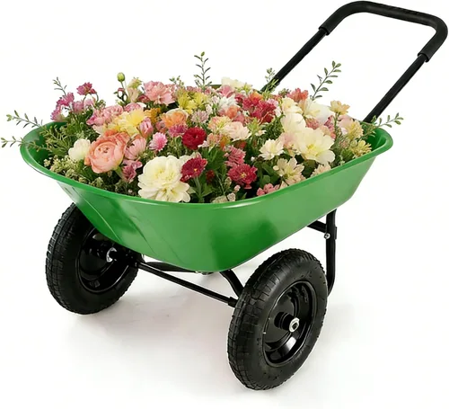 Miniatura 11 de ERGOMASTER Carretilla de doble rueda, carrito de jardín utilitario para el hogar, capacidad de 330 libras, carrito grande y resistente para Negro