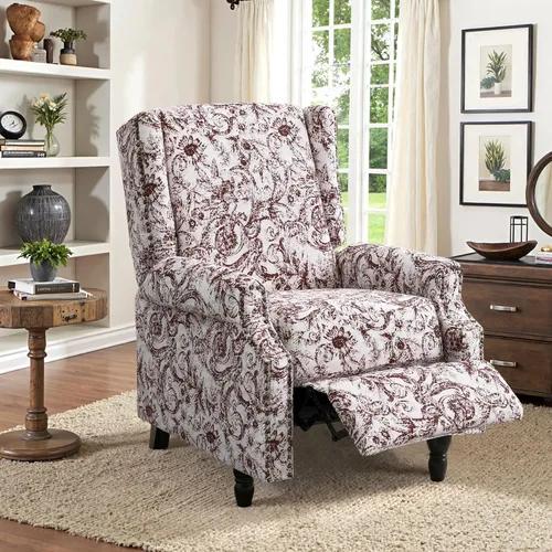 Miniatura 54 de Silla decorativa floral con respaldo alto, sillón tapizado con patas de madera maciza, cómodo sofá individual de lectura con respaldo alado