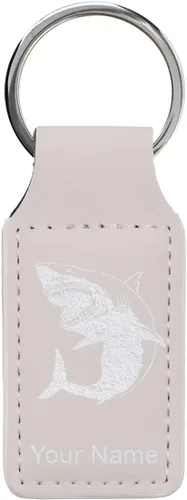 Miniatura 15 de Llavero rectangular, gran tiburón blanco, grabado personalizado incluido, Bambú